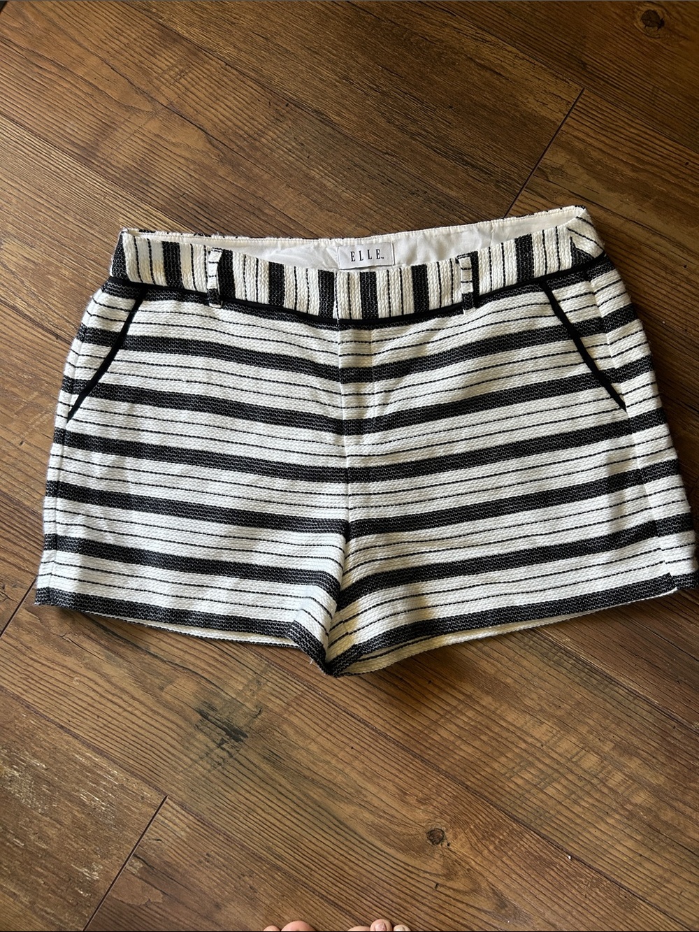 Elle Black and White Striped Knit Shorts